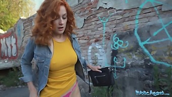 A European Redhead Waitress Indulges In Public Sex With A Client In The Open